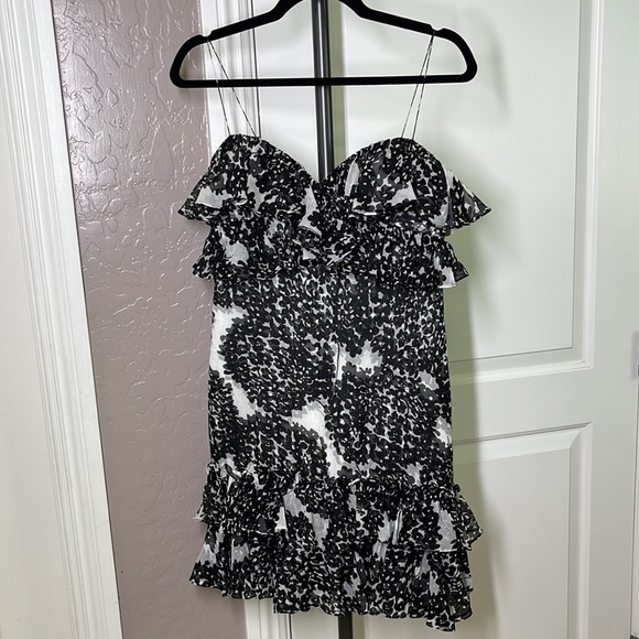 NWT! Marchesa Notte Tiered Ruffle Spaghetti Strap Mini Dress Black White… - Picture 3 of 13